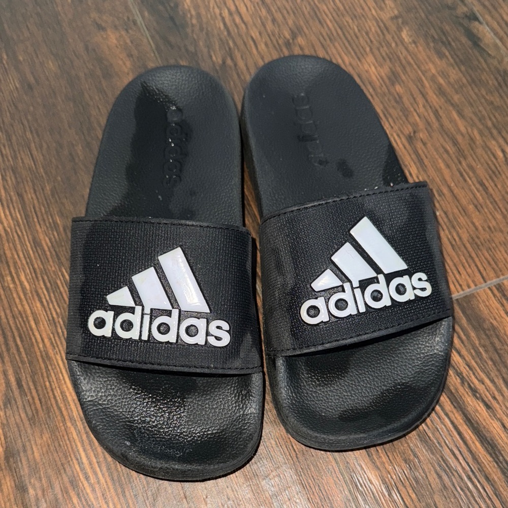 Adidas Kids Black and White Slide Sandals